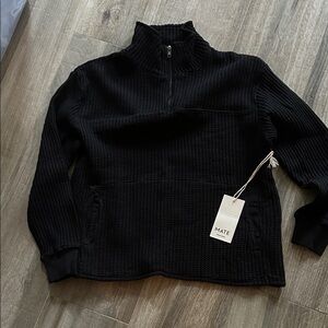Mate Black Waffle Knit Half-Zip Sweater size XS NWT